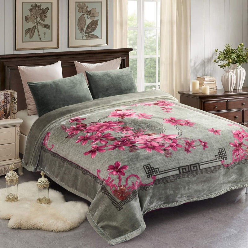 JML Fleece Blanket King Size, 87" x 94", 10.5 Pounds, Heavy Korean Style Raschel Blanket, Perfect for Fall Winter- Silky Soft, Thick, Warm, 2 Ply A&B Printed, Grey Red Floral - Image 2